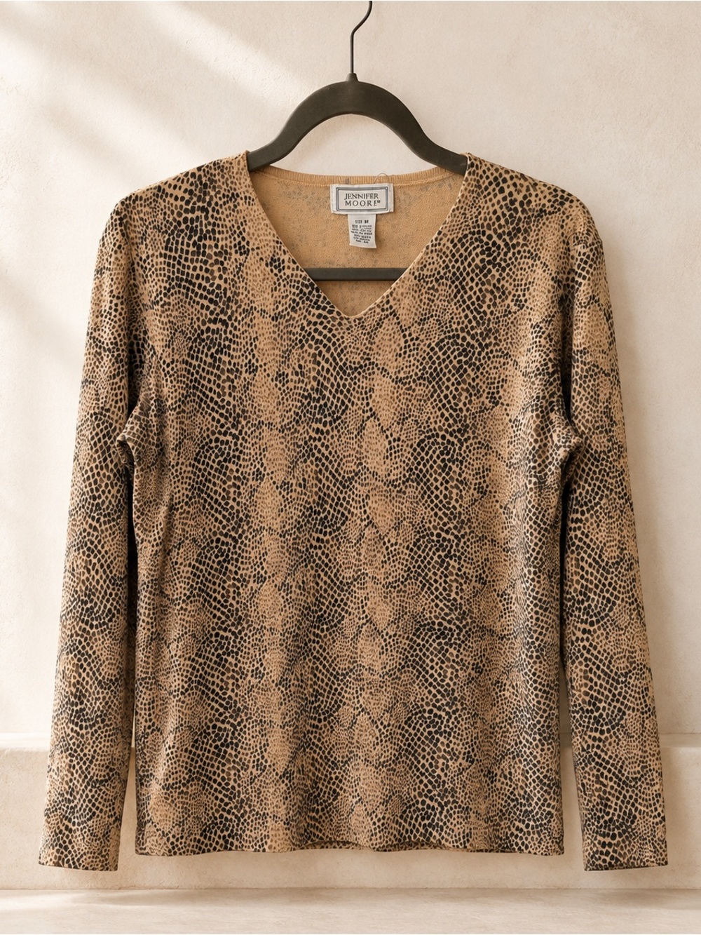 Vintage Jennifer Moore Snakeskin Print V-Neck Sweater Size M
